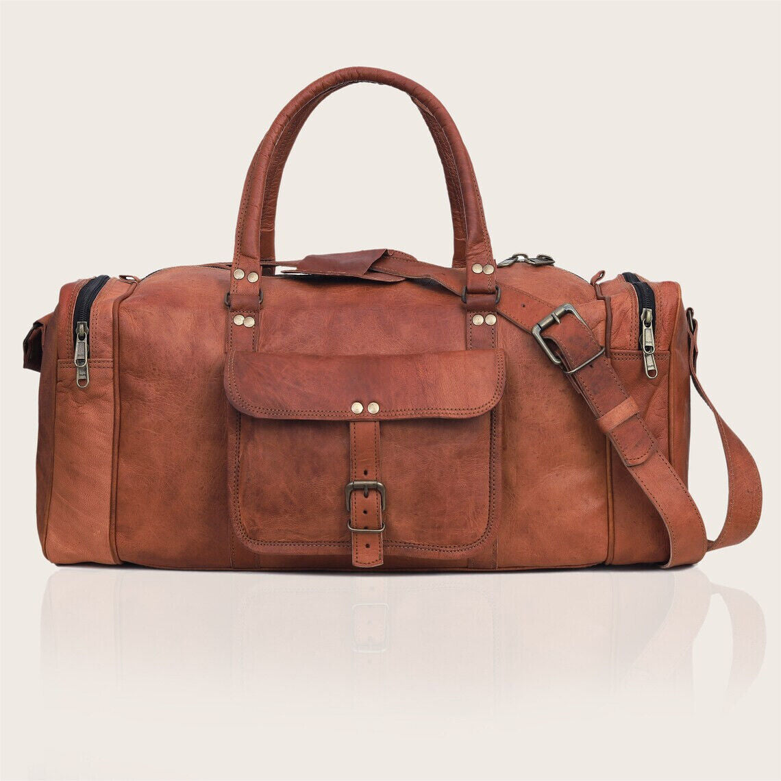 Genuine Leather Gotter Leather Travel Luggage Duffel Gym Bag Best Gift For Men's 24Hr Smart